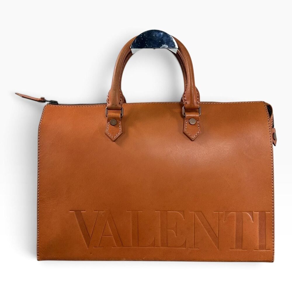 Vintage Valentino Garavani Cognac Leather Logo Briefcase Top Handle Bag Unisex